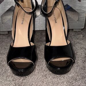 Sun + Stone Glossy Black Open-Toe Heels  MSRP $59.50